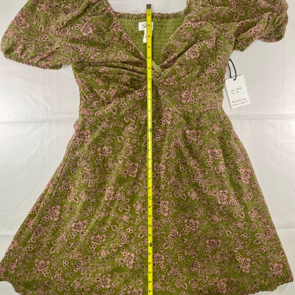 Japna Womens Olive/Pink Floral Print Puff Sleeve Dress - Size XL - Picture 8 of 9